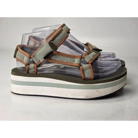 Teva Flatform Women's Sandal Size 6 EU 37 Green Olive Mesh Print Platform Shoes - Picture 5 of 12